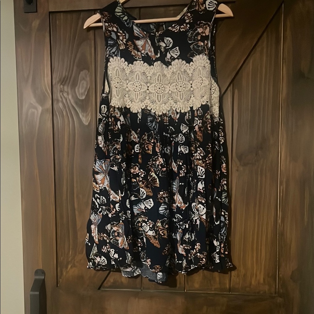 Floral Sleeveless Dress with Lace Detail